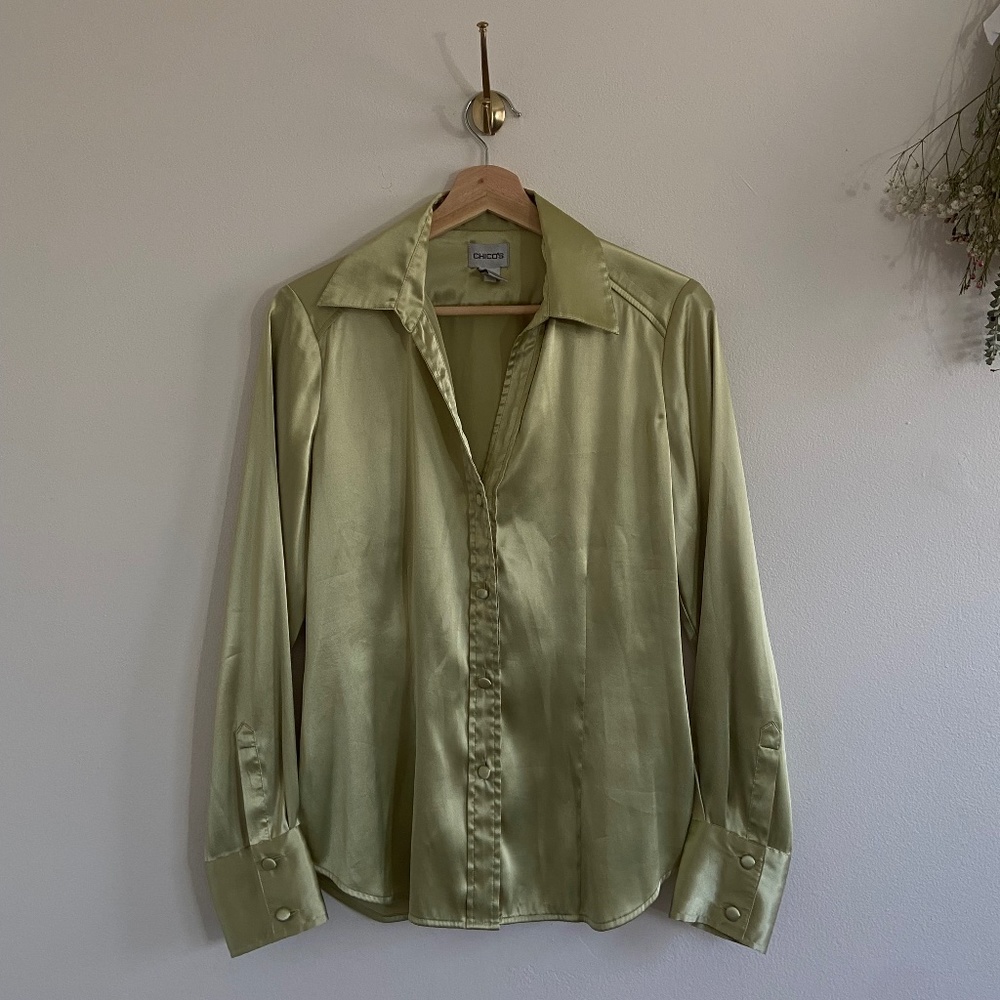 Vintage satin blouse (pear green) 90's/Y2K